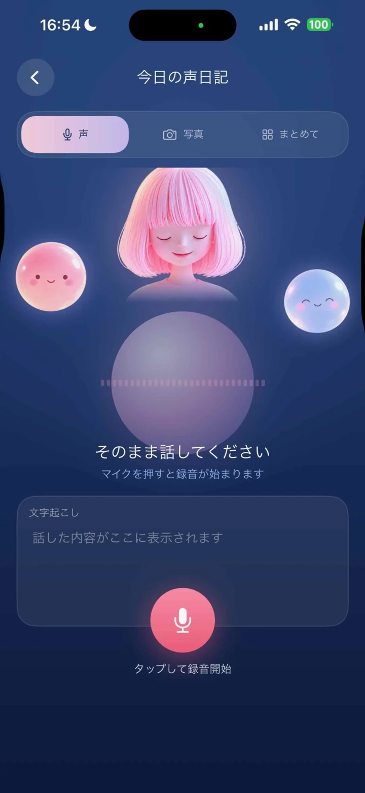 声で記録する画面